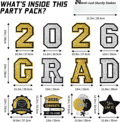 12PCS Graduation Yard Signs 2026 Waterproof Black Congrats Grad w/ Stakes