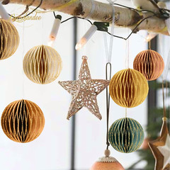 Christmas Hanging Decorations, 6 PCS Nature round Glitter Edge Paper Honeycomb O