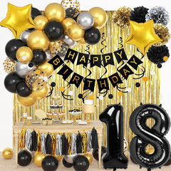 Happy 18th Birthday Decorations, 23pcs Black And Gold Birthday Decorations, B…