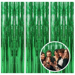 3 Pack Green Backdrop Tinsel Curtain Party Streamers 4.72 ft x 9.44 ft,