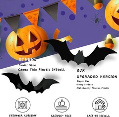 140pcs Bats Hallween Decorations Bats Wall Decor Realistic PVC 3D Black Scary…