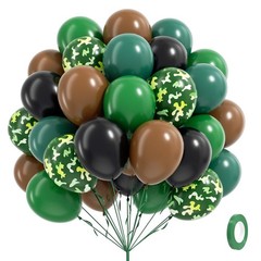 60pcs 12inch Camo Balloons, Green and Brown balloons with Dark Green Black Ba…
