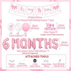 Half Decorations – Pink Gingham Banner Bow, Balloons, Cake Topper for Girls 6…