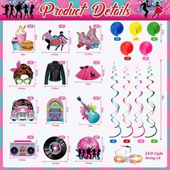 50s Hanging Decorations 56 Pcs Retro Rock Roll Record Disco Ceiling Streamers
