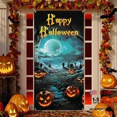 Large Halloween Door Cover Decorations 6×2.9 Ft Scary Horror Pumpkins Moon