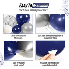 Navy Blue and Silver Balloon Garland Arch Kit, Royal Blue Metallic Silver Whi…