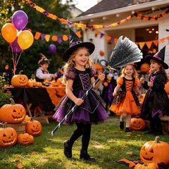 Halloween Little Witch Pumpkin Funny Purple Cosplay Party Detachable