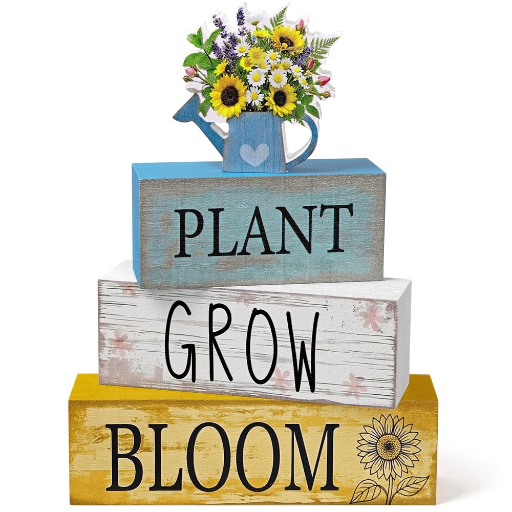 4 Pcs Sunflower Table Decorations Sunflower Wooden Sign Kettle Summer Tiered …