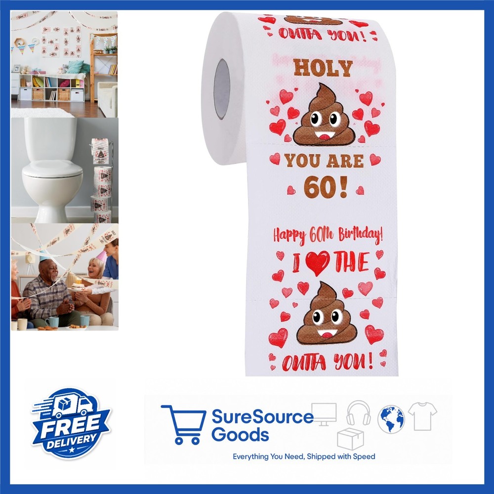 60th Birthday Decorations Toilet Paper 3-Ply 250 Sheets Funny Gag Gift