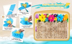 22 Pcs Hawaiian Beach Backdrop with Hawaii Paper Flowers Decorations Set 71 x 43