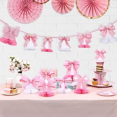 Elegant Pink Bow Honeycomb Centerpieces – 12 Pcs for Birthday & Bridal Events
