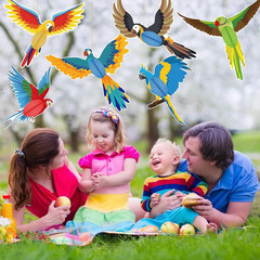 6 Pieces Tropical Birds Honeycomb Paper Cutouts Hanging Parrot Hawaiian Luau Tro