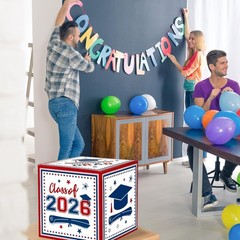 Graduation Party Decoration Class of 2026 Graduation Card Box Red and Blue Congr
