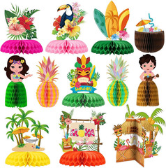 12Pcs Hawaiian Luau Party Table Decorations – Double Sided Tropical Aloha Flamin