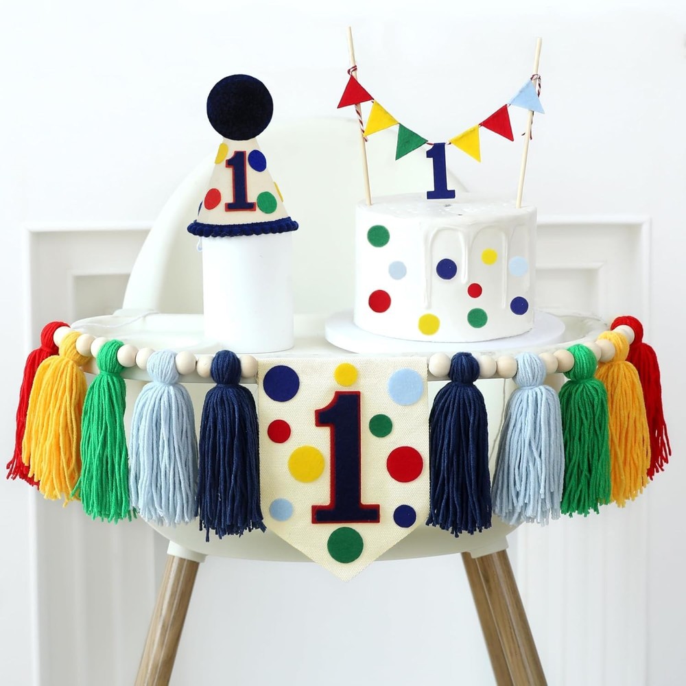 HODIHIWI Colourful Rainbow Dot 1st High Chair Banner Green Blue Yellow