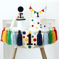 HODIHIWI Colourful Rainbow Dot 1st High Chair Banner Green Blue Yellow