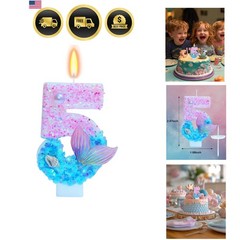 Mermaid Themed Birthday Candles, Number 5 Girls Glitter Birthday Party Suppli…
