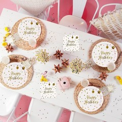 75PCS Happy Birthday Paper Plates – 7 Inch White Gold Dot Paper Plates and 6.5