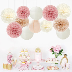 Rose Gold Pink Beige Champagne Party-Decorations Paper Lanterns | 15Pc Tea Part