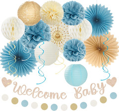 Light-Dusty Blue Boho Baby Shower Party-Decorations – 21Pcs Beige Champagne Boy