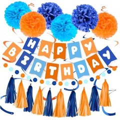 Orange Blue Birthday Decorations Set for Boys Men Women, Happy Birthday Banner