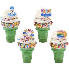 Happy Birthday Rings 24 Cupcake Toppers Featuring Multi-Colored Balloons Part…