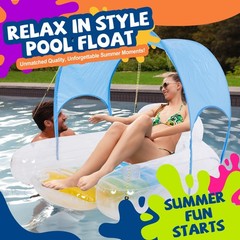 Pool Float with Canopy, Pool Chair Lounge Raft with Cup Holder, 40″ x 37″ x 32″