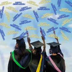 120 PCS Blue Gold Happy Graduation Confetti Class 2026 Glitter Decor Table Art