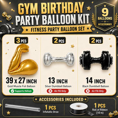 7Pcs Gym Birthday Party Decorations/Gold Bicep Muscle Balloon + Mini Dumbbell Ba