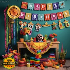 KatchOn Mexican Happy Birthday Banner Orange Fiesta Garland
