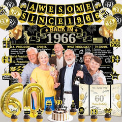 60Th Birthday Decorations for Men Women, 32PCS Back in 1966 Birthday Party Suppl