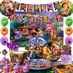 114 Pcs Magic House Birthday Party Supplies Set Plates Balloon Tablecloth Banner