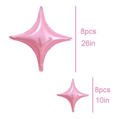16 Pcs Pink Star Balloons 26 Inch and 10 Inch Four Angle Star Foil Balloons S…