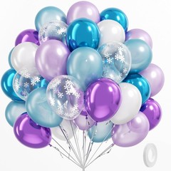 Frozen Party Balloons – 60-Pack 12-Inch Purple & Blue Balloons with Snowflake.