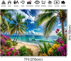 Hawaiian Beach Backdrop Background Tropical Aloha Banner Palm Flowers Photo