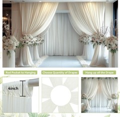 10ft×15ft Ivory Backdrop Curtain for Wedding Parties, 2 Panels Wrinkle 15 FT