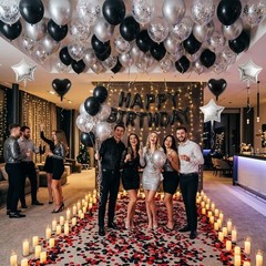Candlelight Romantic Birthday Decorations: Black & Silver Theme for 73 PCS Setup