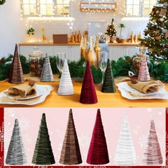 6 Pcs Neutral Velvet Christmas Cone Tree 6″ 8″ 10.5″ Velvet Cone Pedestal Chr…