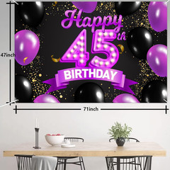 Happy 45Th Birthday Purple and Black Banner Backdrop Cheers to 45 Years Old