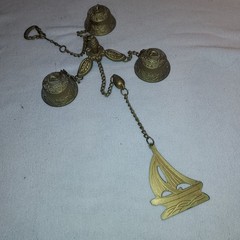 Vintage Brass Wind Chime With Ornate Bells & Chain Detailing For Home Décor Or S