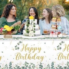 3 Pcs Sage Green Disposable Tablecloth Happy Birthday Table Cover 54 x 108