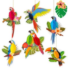 6 Pieces Hawaiian Tropical Parrot Honeycomb Decorations, Luau Party Decorations