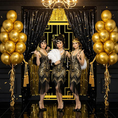 20 Pcs Roaring 20S Party Decorations Set Door Cover Banner with Black and Gold T