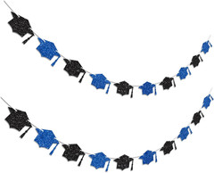 Blue Graduation Decorations Class of 2026 Graduation Banner Pre-Strung Glitter C