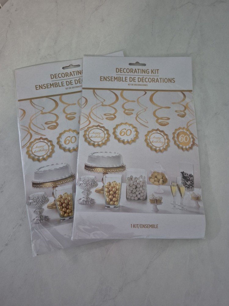 GOLDEN-60TH/HAPPY BIRTHDAY DECORATING KIT/Lot Of 2/NEW