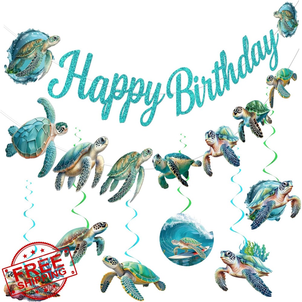 Yavxzvbw Sea Turtle Birthday Banner Garland Ocean Party