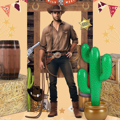 7 Pcs Western Cowboy Party Decorations Trunk or Treat Kit | Hay Bales, Inflatabl