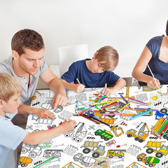Giant Construction Party Coloring Tablecloth for Kids – Huge Construction Theme