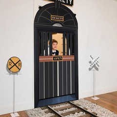 Preboun 5 Pcs Train Party Decorations Train Ticket Station Hall Door Curtain