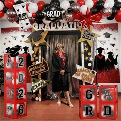 2026 Graduation Decorations Class of 2026 Red and Black Balloons Arch kit wit…